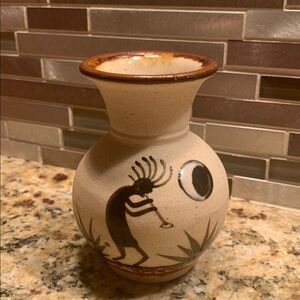 Authentic Mexican,  Artistic Beige and Brown Kokopelli Vase with Unique Design